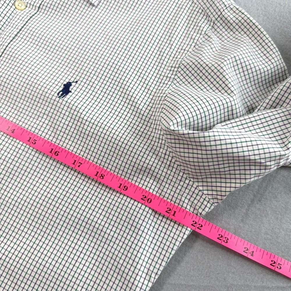 Ralph Lauren Button Down Shirt Mens 15 32/33 White Green Tattersall Office Wear - Picture 6 of 8